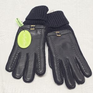 Vintage Van Raalte Black Vegan Leather Stretchy Gloves NWT Women's Size M